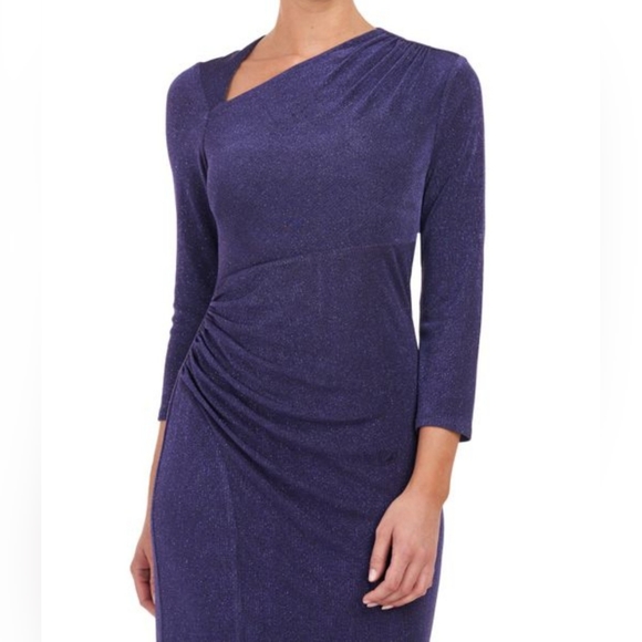 JS Collections Women's Purple Violeta Metallic Gathered Cocktail Midi Dress - Picture 5 of 15